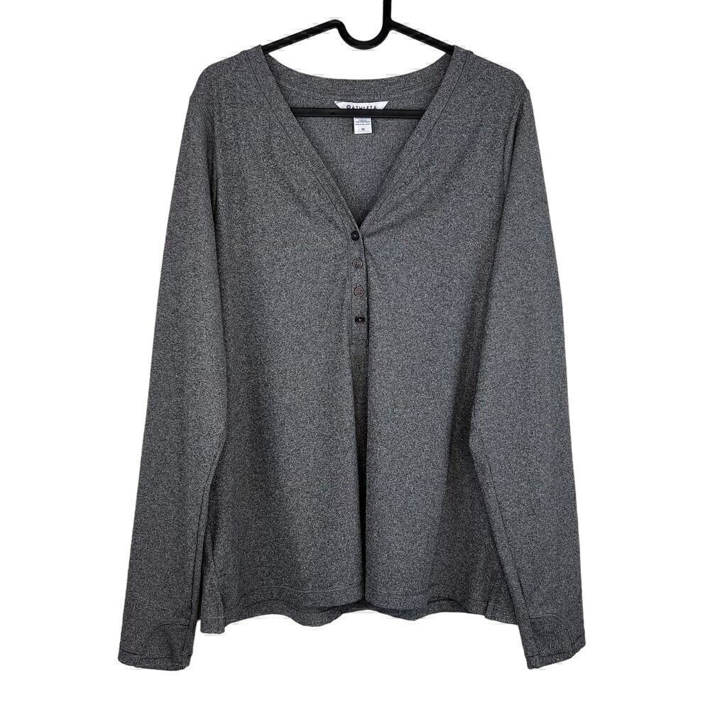 Athleta Top Women's 1X Uptempo Ribbed Henley Long Sleeve Athleisure Dark Grey